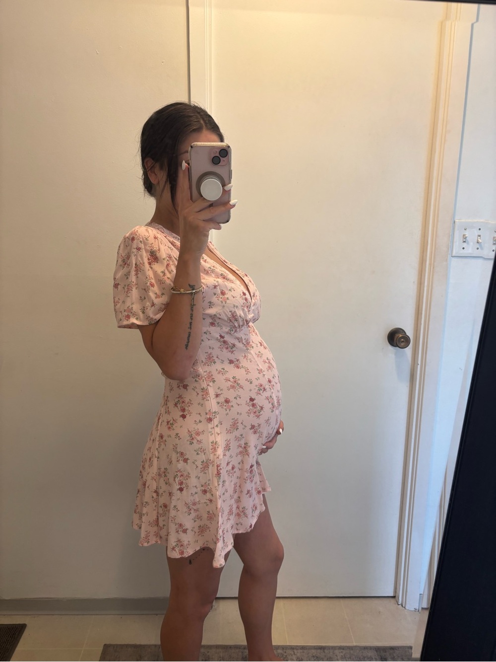 Pink Floral Dress - good maternity dress option - it’s a size Medium H&M